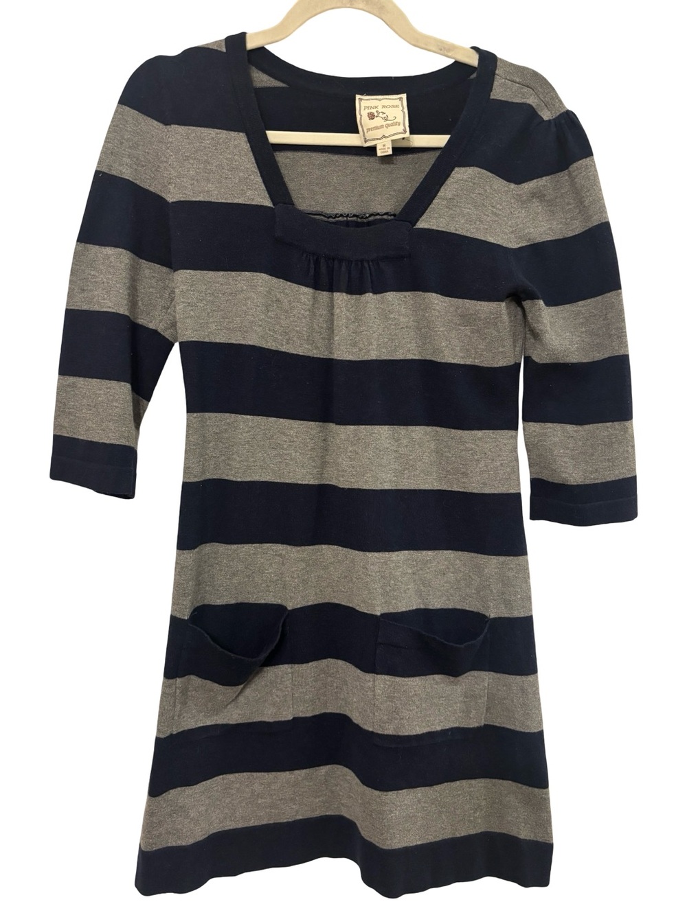 Pink Rose Iconic Navy & Gray Striped Knit Y2K 2010’s indie sleaze Preppy Dress M